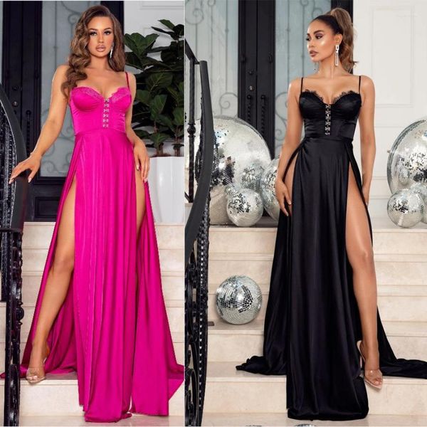 Partykleider Sexy Hosenträger High Slit Bankett Abendkleid mit Brust Baumwolle im europäischen Stil Herbst Sling ärmellos