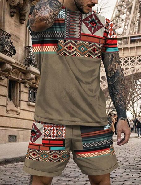 Tute da uomo Estate Design retrò Tshirt Set Stampa 3D Pantaloncini casual Due pezzi Moda Ultrafine Pull Rod 230718