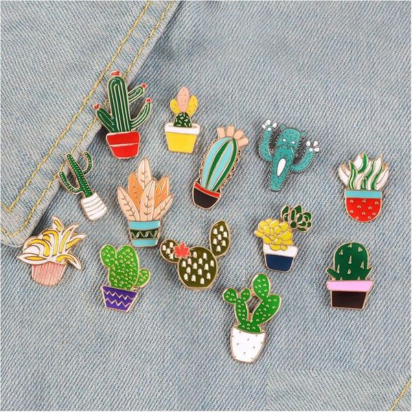 Pins Broschen 14 Arten Topfpflanze Regenbogen Emaille Pins Benutzerdefinierte Kaktus Katze Rucksack Hemd Anstecknadel Abzeichen Mode Cartoon Schmuck Ki Dhhja