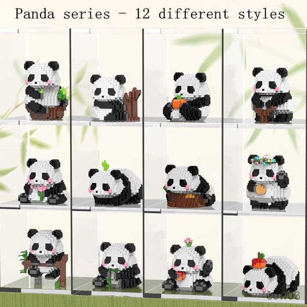 Bloklar Panda Serisi Mikro Parçacık Yapı Bloğu Yaratıcı Hayvanlar Diy monte edilmiş tuğla oyuncaklar Chilren Noel Hediyesi R230718