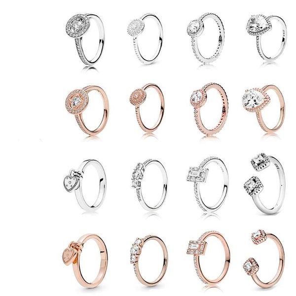 Cluster-Ringe Hochwertiger 925er Silber-Roségold-Liebesknoten-Charm Märchenhafter heller herzförmiger Vorhängeschloss-Ring Originalschmuck für286l