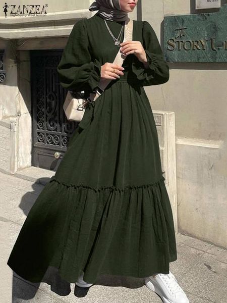 Этническая одежда Zanzea Fashion Women Elegant Solid Dubai Turkey Abaya Sundress Hijab Мусульманские оборки платье осеннее длинное рукав Maxi 230718