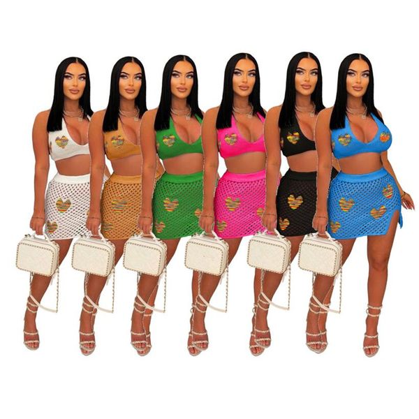 NUOVO Designer all'ingrosso Completi di abiti da donna Completi estivi Sexy Backless Halter Crop Top e Mini Split Skirt Set di due pezzi Scava fuori Gonna adatta Beach Wear 10035