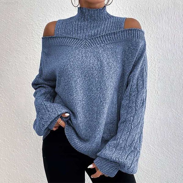 Kadınların Sweaters Bluglesk Sweater Omuz Kazandan Kint Süvari Sonbahar Kış Kış Sıcak Kalın Jumper'lar Gri İçi Dışarı Y2K E-Girl Jumper L230718