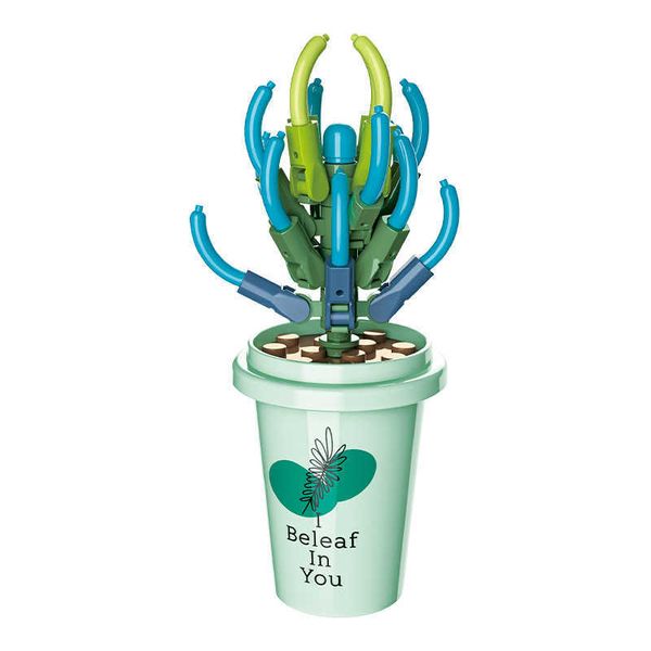 Blocchi Piante in vaso Coppa Piante grasse Cactus Montagna Loto Decorare Blocchi di costruzione Modello Mattoni Set Kit Giocattoli