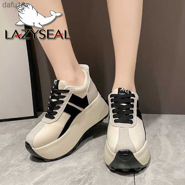 LazySeal Platform Boots Women 7.5cm High Top Scarpe da donna Lace Up Primavera Autunno Sneakers Chunky Sneaker Wedge Scarpe casual bianche L230704