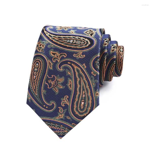 Papillon 2023 Novità 8CM Cravatta da uomo floreale Navy Orange Paisley per camicia da uomo Poliestere Jacquard Ascot Accessori per feste aziendali