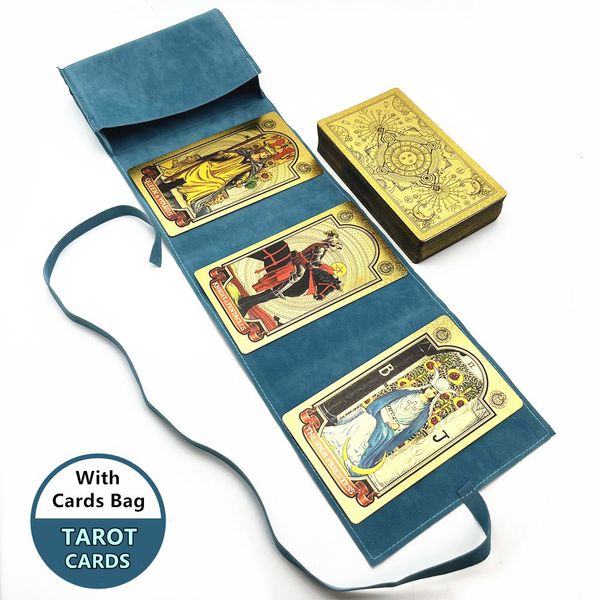 Attività di giochi all'aperto 1 mazzo Carte di tarocchi in plastica con lamina d'oro con carte di custodia Carte Divinazione Astrologia Guida inglese L748 230718