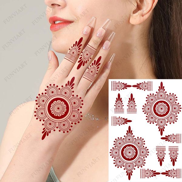 Adesivi per tatuaggi all'hennè color marrone rossiccio per mano Tatuaggi temporanei rossi marroni per donne Tatuaggio Mehndi impermeabile Falso Hena