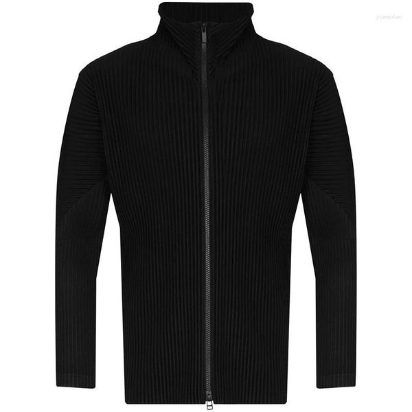 Jaquetas masculinas Miyake Issey Homme Gola plissada Jaqueta esportiva casual casaco High Street solto com duas cabeças zíper plissado Tops