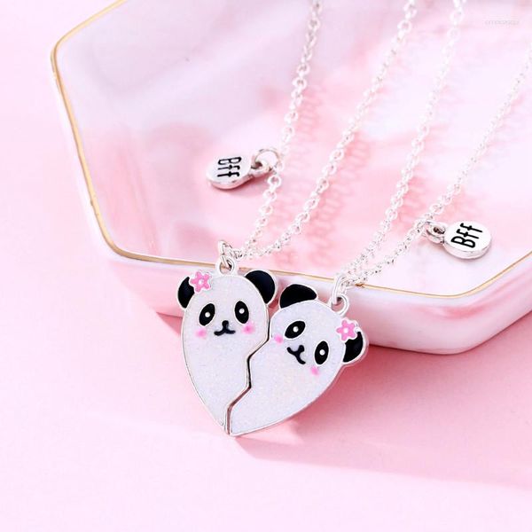 Anhänger Halsketten 2023 Cartoon Panda Herz Gebrochene Halskette BFF Paar Schmuck Für Kinder Mädchen Mode Freundschaft Freunde Geschenke