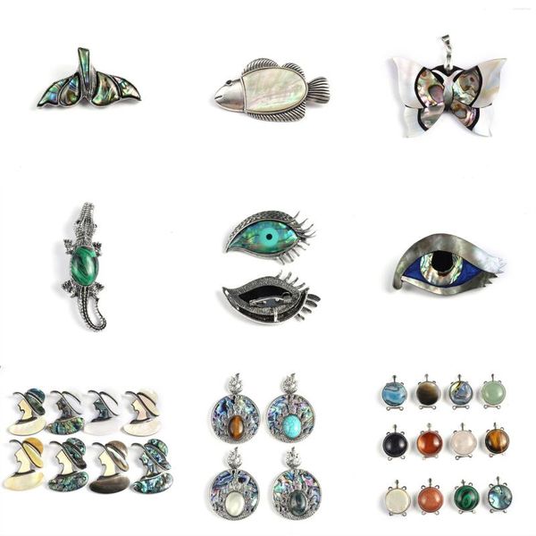 Anhänger Halsketten Natürliche Süßwasser Shell Auge Runde Fisch Krokodil Schmetterling Abalone Tier Charms Für Schmuck Machen DIY