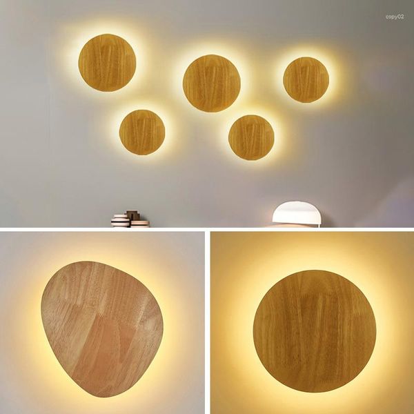 Lampada da parete Stelle rotonde Legno Decorazione domestica moderna Applique a LED per camera da letto Soggiorno Scale Art Decor Lighting