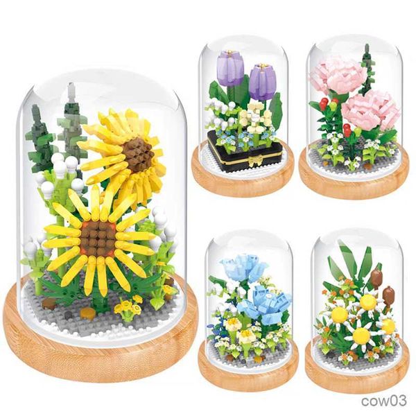 Bloklar Ölümsüz Çiçek Mini Süsler DIY Gül Zambak Saksı Craft Model Montajlı Yapı Taşları Kız Hediye Çocuklar Eğitim Oyuncakları R230718
