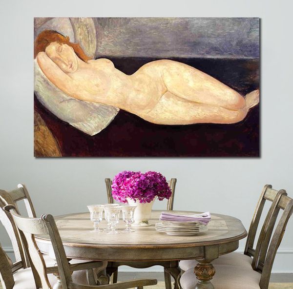 Amedeo Modigliani figura arte em tela feita à mão cabeça nua reclinada no braço direito pinturas a óleo para decoração de apartamento moderno