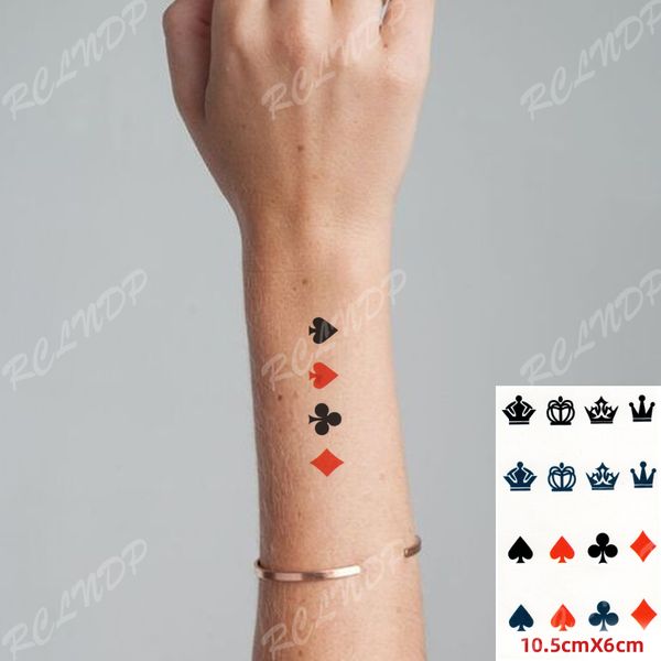 Wasserdicht Temporäre Tattoo Aufkleber Krone Spielkarten Muster Wasser Transfer Gefälschte Tatto Flash Tatoo für Kinder Frauen Männer