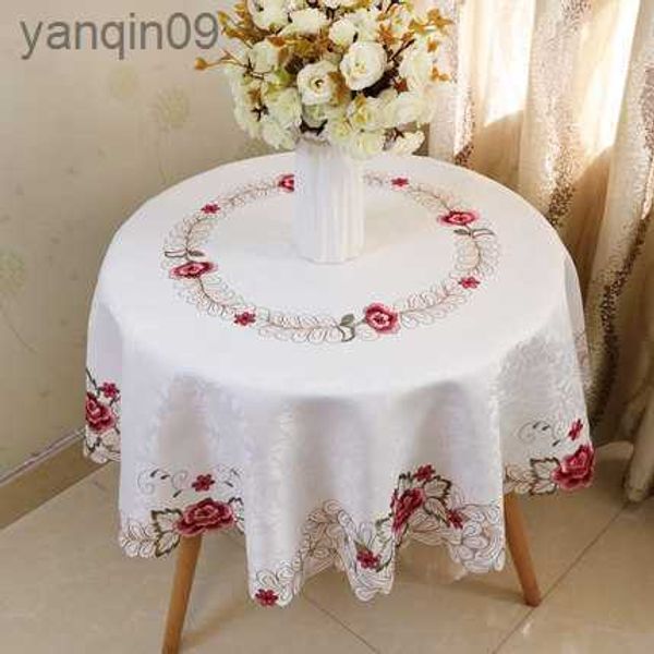 Toalha de Mesa Bordada Europeia Pequena Toalha de Mesa Redonda Quadrada Renda Toalha de Mesa Pastoral Flor Simples Moderna Mesa de Jantar L230626