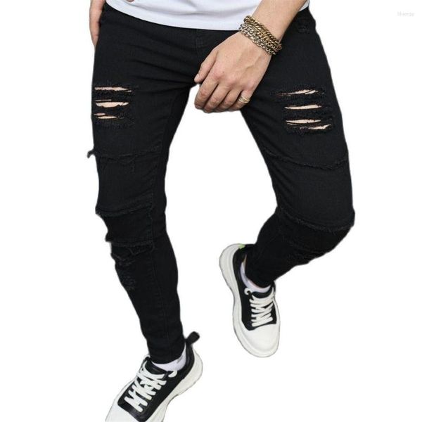 Мужские джинсы мужские брюки модные скинни черные плюс плюс размер летний хип -хоп трена