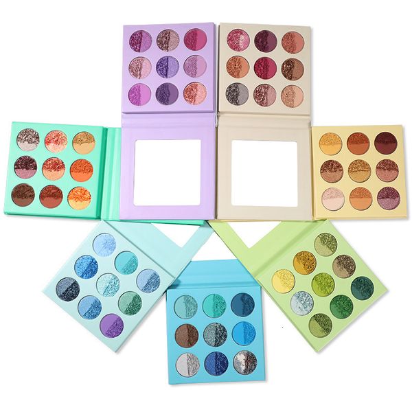 Paleta de sombras de olhos por atacado de sombras foscas Brilho privado Perolado arco-íris Maquiagem vegana personalizada Faça você mesmo 9 cores 230718