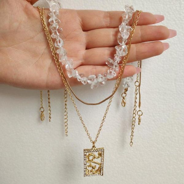 Ketten Flatfoosie Unregelmäßige Kristall Stein Perlen Choker Halskette Für Frauen Trendy Mehrschichtige Drachen Anhänger Partei Schmuck