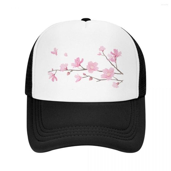 Ballkappen, Kirschblüten-Blumenpflanze – transparenter Hintergrund, Baseballkappe, schwarz im Hut, individuelle Hüte, elegante Damen und Herren