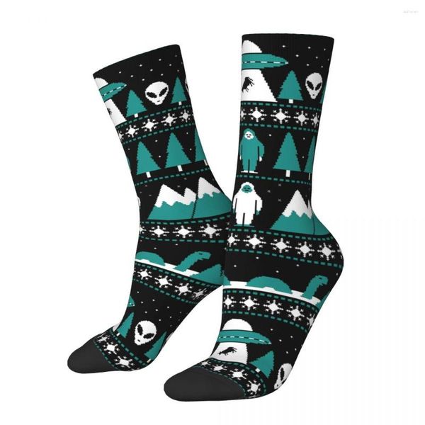 Meias Masculinas Happy Funny Compression Paranormal Christmas Sweater Vintage Harajuku Pixel Street Style Seamless Crew Crazy Sock
