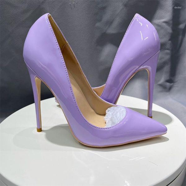 Elbise ayakkabıları kadın seksi patent deri sivri ayak parmağı yüksek topuk 8cm 10cm 12cm rahat stiletto pompaları kırmızı siyah lacivert
