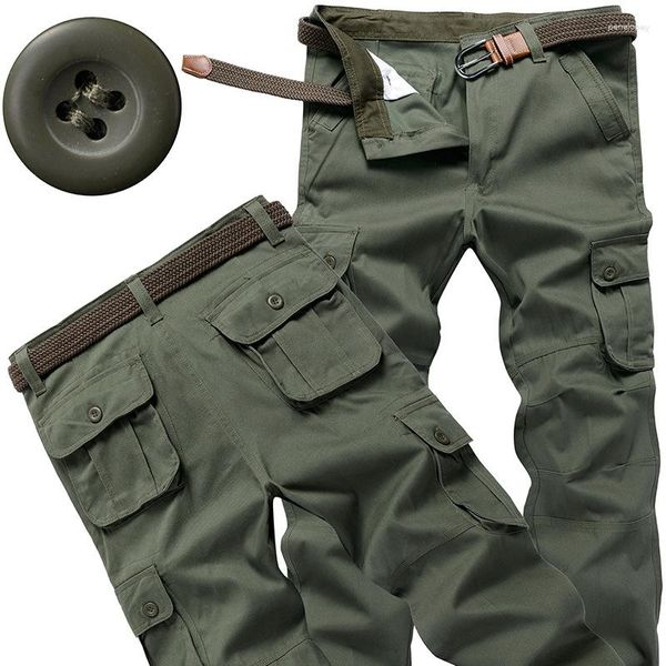 Calças Masculinas de Algodão Cargo Militar Casuais Com vários Bolsos Macacões de Combate Largos Calças Militares Retas Táticas Calças Longas