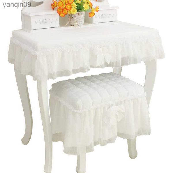 Toalha de mesa de penteadeira estilo princesa de renda branca pura Toalha de mesa acolchoada decorativa L230626