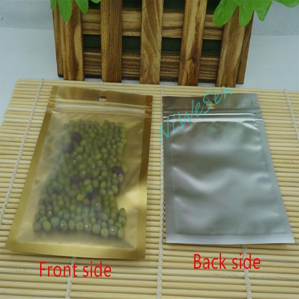 12 20cm voorkant mat transparant koffieboon zak-100pcs lot innerlijke gouden aluminiumfolie ziplock plastic zakje stofdichte cookie sack286w