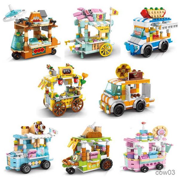Blokken City Street Shop Cars Bouwstenen Compatibel Mini Classic Bricks Ijs Fast Food Winkel Kinderen Creatief Speelgoed Kinderen Geschenken R230718