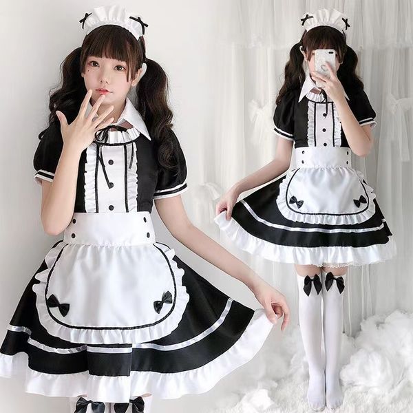 Halloween Party Outfit Neue Sexy Dessous Lolita Maid Cosplay Kostüm Frauen Kopfbedeckung Schürze Gefälschte Kragen Bowknot Schwarzes Kleid