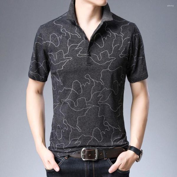 Мужская Polos Korean Fashion Abstract Top Top Proforty Commoning Casual Malm Dement Summer Men Clothing Polo Shirt W5585