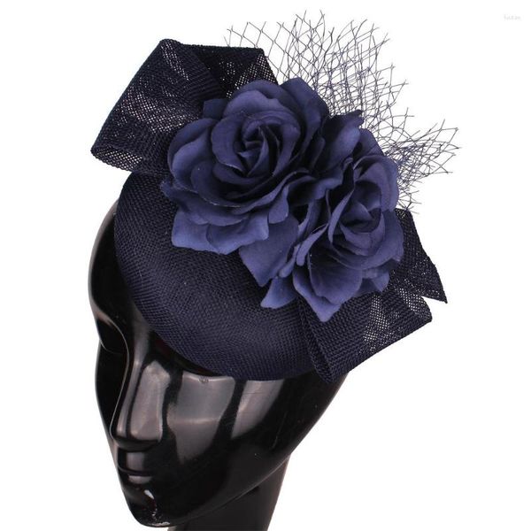 Berets Vintage Style Navy Blue Gril Fearsinators Loop Headwear Headbode Hats для Deby Event Race Свадьба Высокое качество SYF493