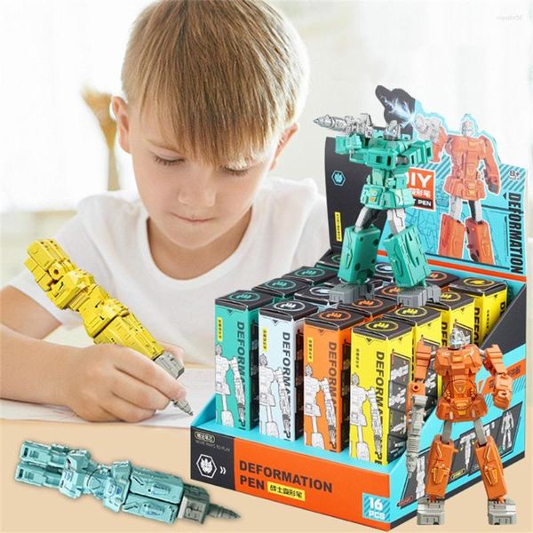 Giocattolo di deformazione per bambini Penna a sfera Robot Action Figure Regalo per bambini Studente Scuola Cancelleria Materiale per scrivere Inchiostro blu