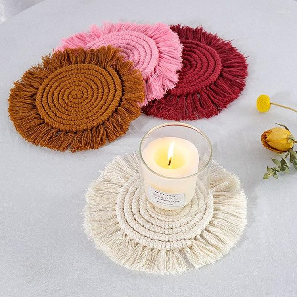 Tapetes de mesa Rattan Trivet Home Creative Cotton Braid Feito à mão Macrame Cup Almofada estilo Bohemia Tapete antiderrapante