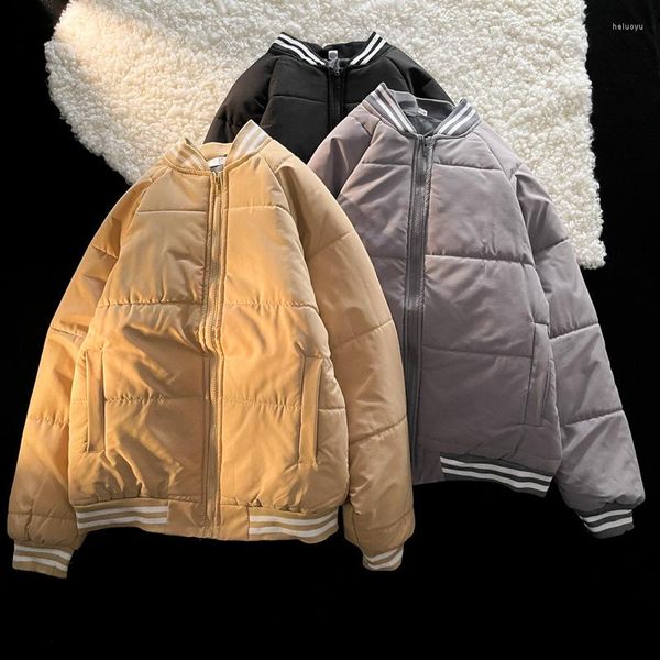 Jaquetas masculinas retrô japonesas de algodão acolchoadas parkas masculinas inverno engrossar jaqueta varsity solta streetwear gola de beisebol bombardeiro casaco de casal