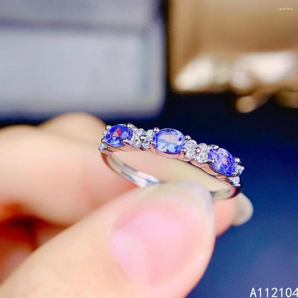 Anelli a grappolo KJJEAXCMY Fine Jewelry 925 Sterling Silver intarsiato Tanzanite naturale Donna Elegante classico stile cinese Gem Row Ring Support