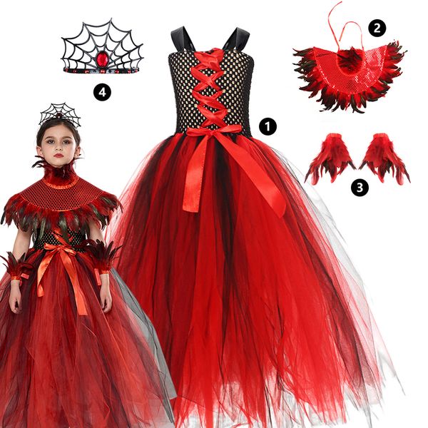 Meninas Spider Witch Vestido Tutu Festa de Carnaval Fantasma de Halloween Vestido de Malha Preto Fantasia de Carnaval Crianças Menina Festa Renda Roupas