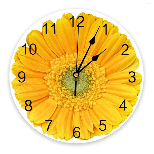 Relógios de parede Relógio de crisântemo africano amarelo grande cozinha moderna sala de jantar redondo relógio de suspensão silencioso