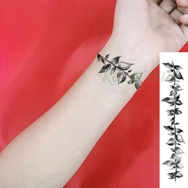 Adesivo de tatuagem temporária à prova d'água Flor Folhas de videira Planta Tatuagem falsa Personalidade Flash Cintura Braço Pé Tatto para mulheres e homens