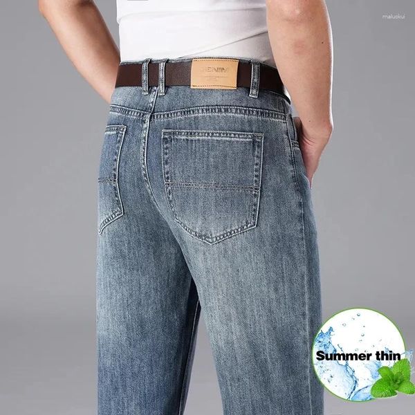 Pantalones vaqueros clásicos de verano para hombre, rectos, holgados, finos, a la moda, de lujo, Cargo, pantalones vaqueros elásticos, marca masculina