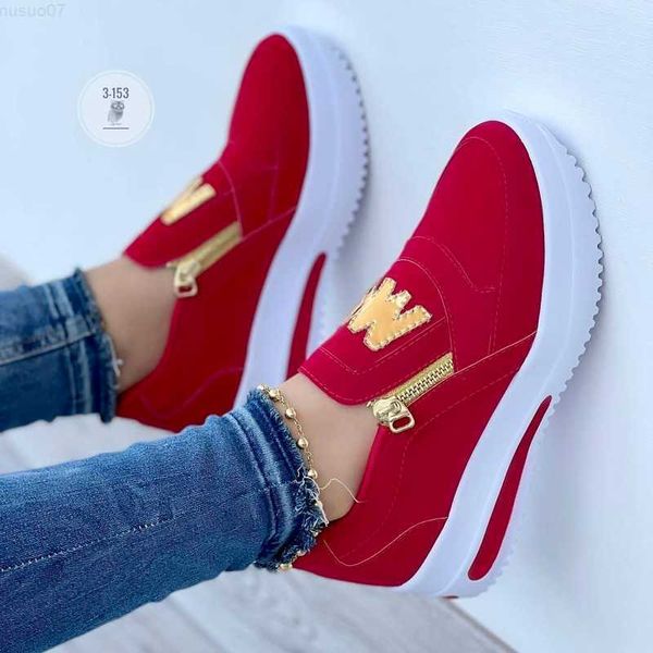 Sapatos sociais tênis de cunha vermelha moda tênis feminino 2023 outono novos sapatos de lona plataforma de luxo casual para tênis com zíper frete grátis l230717