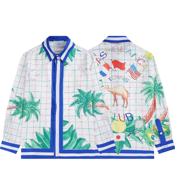 Camicie casual da uomo Strisce blu colorate Casablanca Tennis Club Flag Camicia lunga con stampa cammello Abbigliamento da spiaggia hawaiano di alta qualità da donna 230718