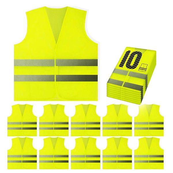 Confezione da 10 giubbotti di sicurezza riflettenti ad alta visibilità Hivis Silver Strip uomo donna lavoro ciclismo corridore geometra volontari giallo arancione2878