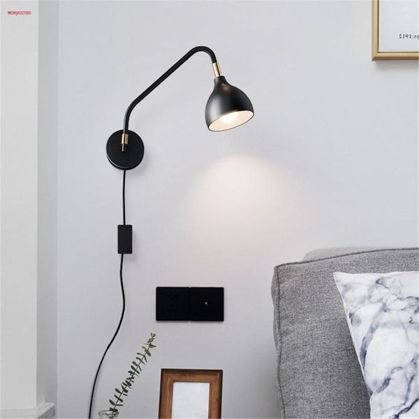 Lampada da parete industriale americana orientabile in metallo nero per studio camera da letto comodino soggiorno lampada da lettura apparecchi moderni