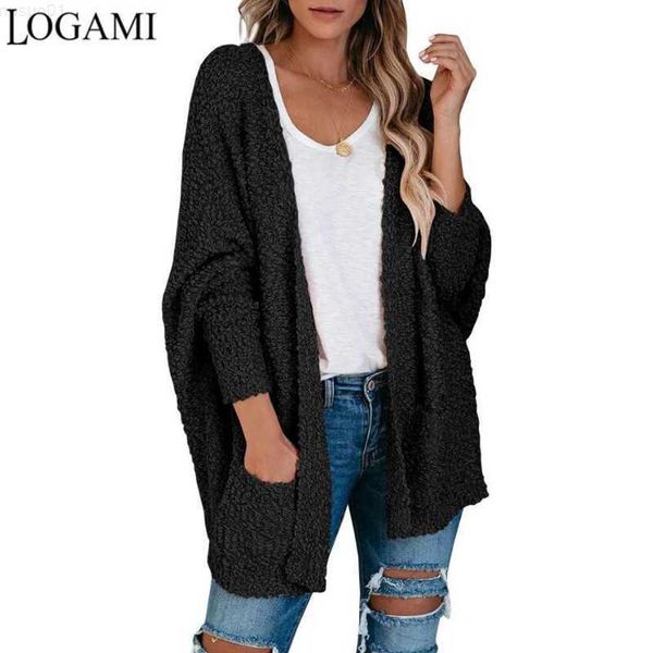 Женские свитера Logami Loak Late Bat Deckigan Pocket Cardigan Женщины Осень Зимняя зима теплое свитер женский пальто L230718