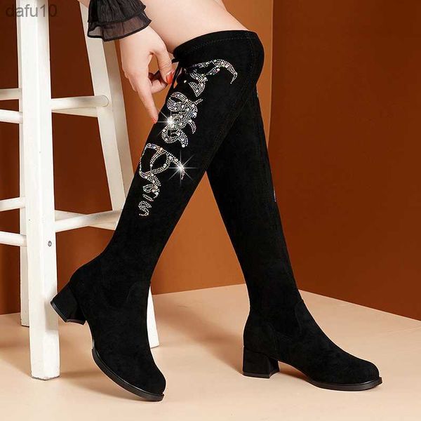 Botas Sexy Slim Fit Stretch Over Knee Sapatos Femininos 2022 Outono/Inverno Saltos Altos Botas Longas Coxas Zapatos Mujer L230704