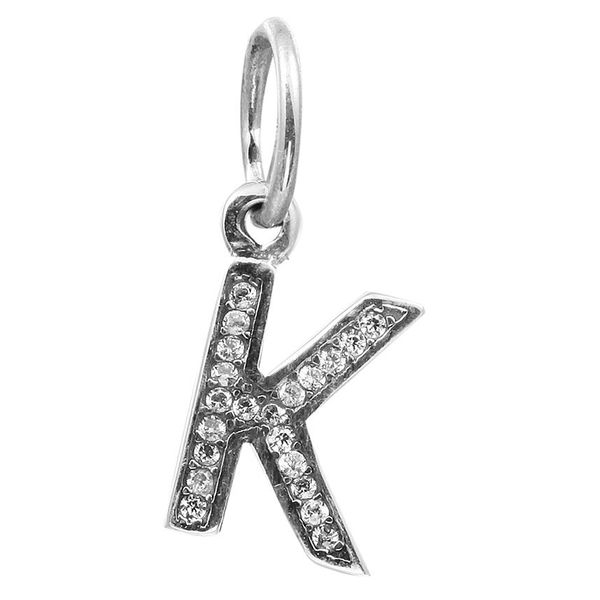 Lettera K ciondola con Clear CZ 011 100% 925 perline in argento sterling Fit Pandora Charms Bracciale Autentico gioielli moda fai da te197D