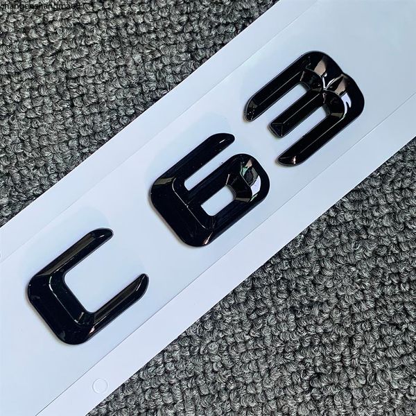 Dimensioni originali Coda posteriore per auto Emblema Numero lettere Adesivo per auto per Mercedes Benz C63 C 63 Argento cromato Nero opaco218d